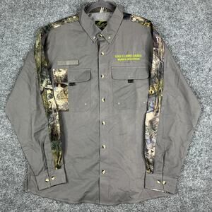 Fishouflage Shirt Mens L Gray Camo Button Down Long Sleeve Outdoor Fishing Logo
